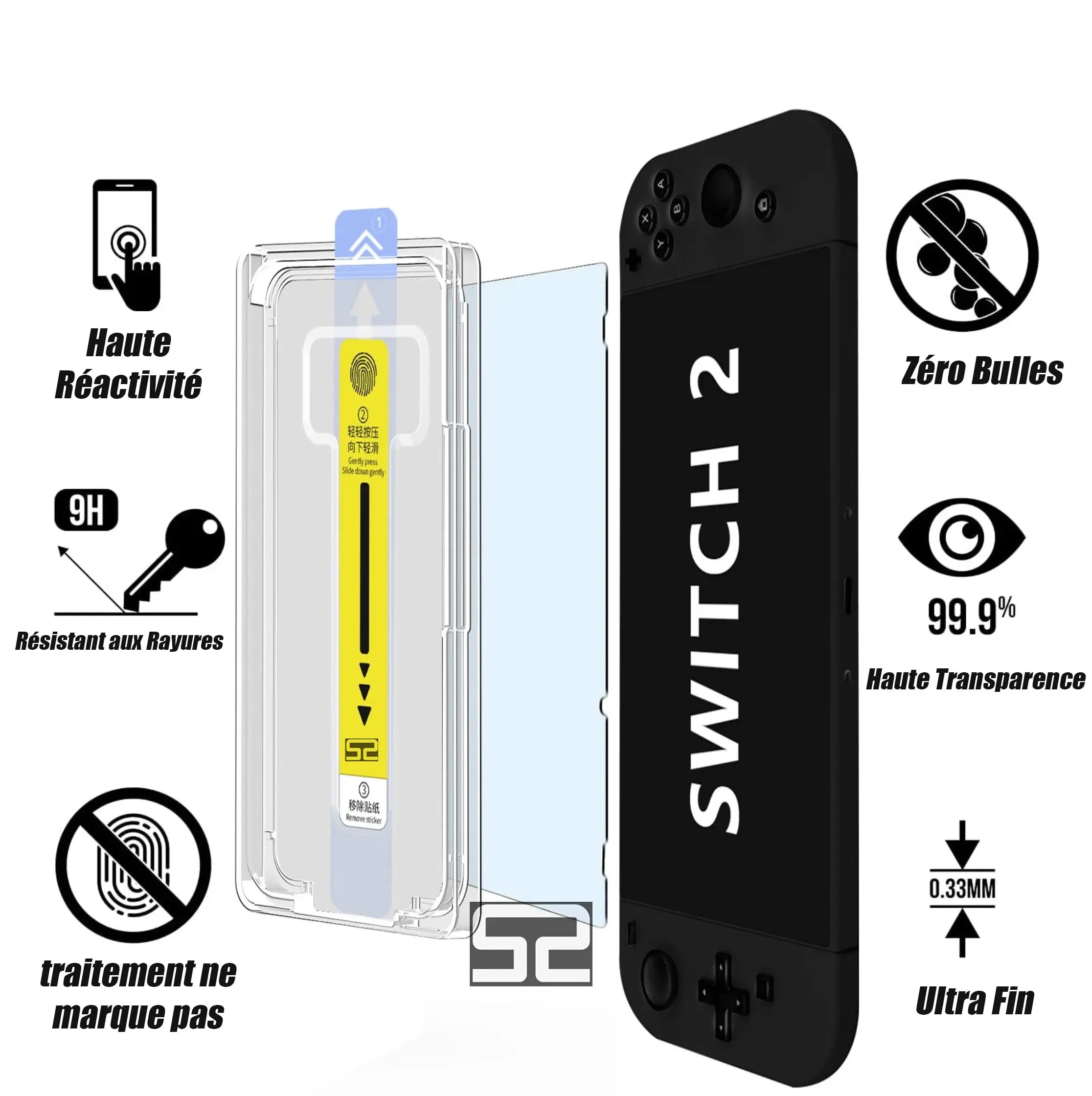 Switch 2 : Protection d'Écran Verre Trempé Anti-Rayures & Sans Bulles Switch2Console